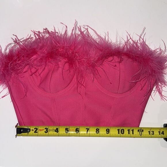 NWT Superdown Ramona Bustier Top Pink Feathers XS Revolve - Picture 6 of 11